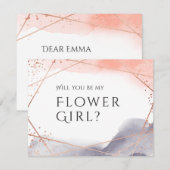 Wil je mijn bloemenmeisje roze gouden geometrisch  kaart (Voorkant / Achterkant)