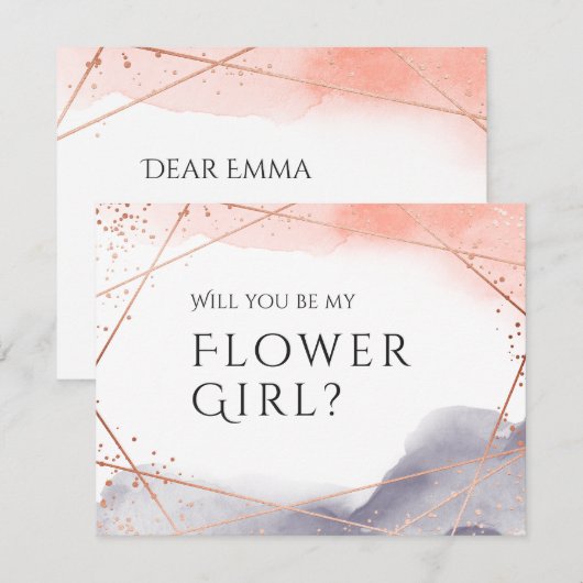 Wil je mijn bloemenmeisje roze gouden geometrisch  kaart (Voorkant / Achterkant)