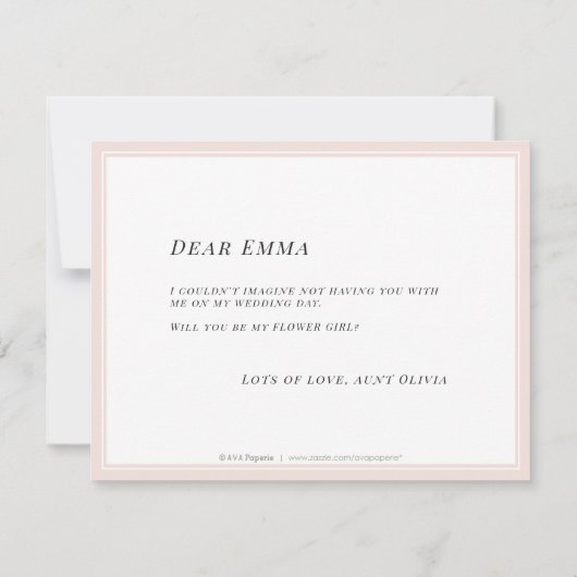 Wil je mijn bloemenmeisje zijn bloem minimalist kaart (Achterkant)