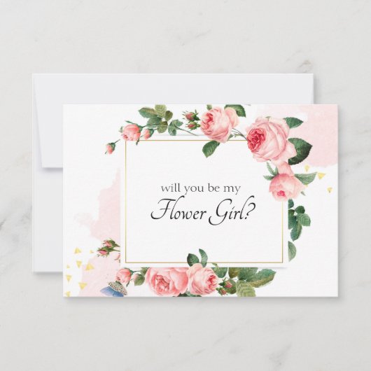 Wil je mijn bloemenmeisje zijn Blozende Roze Roos (Voorkant)