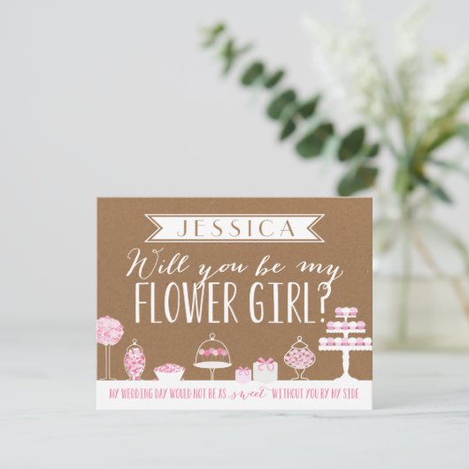 Wil je mijn bloemenmeisje zijn | Bruidsmeisje Kaart (Staand voorkant)