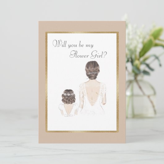 Wil je mijn bloemenmeisje zijn Bruiloft Goud Kaart (Staand voorkant)