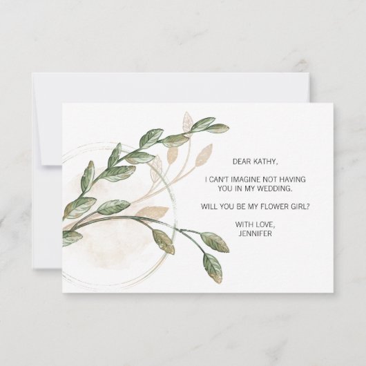 Wil je mijn bloemenmeisje zijn Goud Salie Groen (Achterkant)