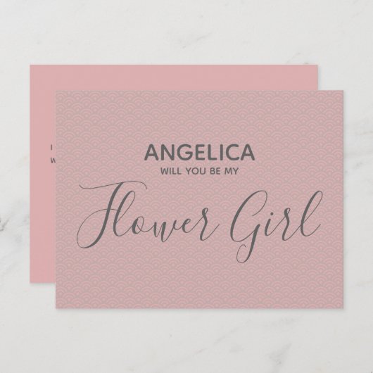 Wil je mijn bloemenmeisje zijn Mooie Roze Patroon Uitnodiging Briefkaart (Voorkant / Achterkant)