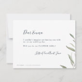 Wil je mijn bloemenmeisje zijn navy minimale groen kaart (Achterkant)