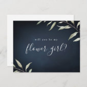 Wil je mijn bloemenmeisje zijn navy minimale groen kaart (Voorkant / Achterkant)