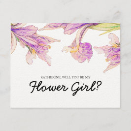 Wil je mijn bloemenmeisje zijn Paarse Iris Bloemen Kaart