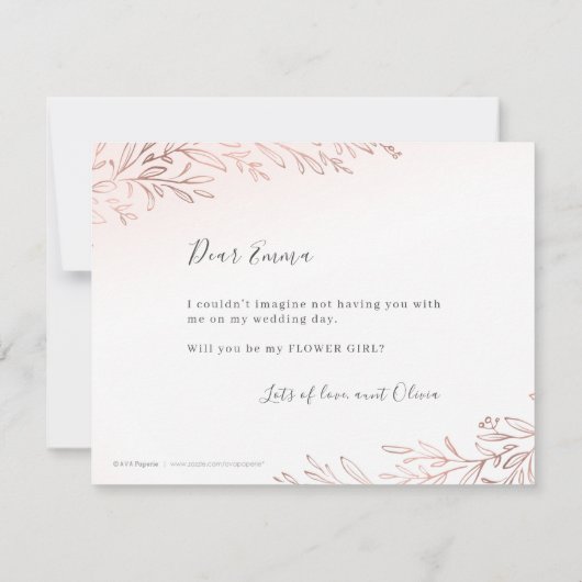 Wil je mijn bloemenmeisje zijn roosgoud botanisch kaart (Achterkant)