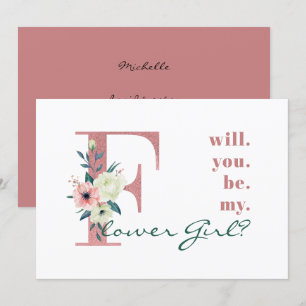 Wil je mijn bloemenmeisje zijn Roze bloem Letter Kaart