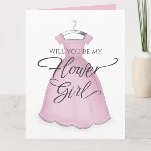 Wil je mijn bloemenmeisje zijn Roze Trouwjurk Kaart (Voorkant)