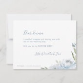 Wil je mijn bloemenmeisje zijn stoffig blauwe bloe kaart (Achterkant)