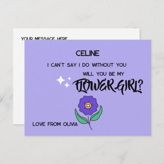 Wil je mijn bloemenmeisje zijn? Tekst aanpasbaar Uitnodiging Briefkaart (Voorkant / Achterkant)