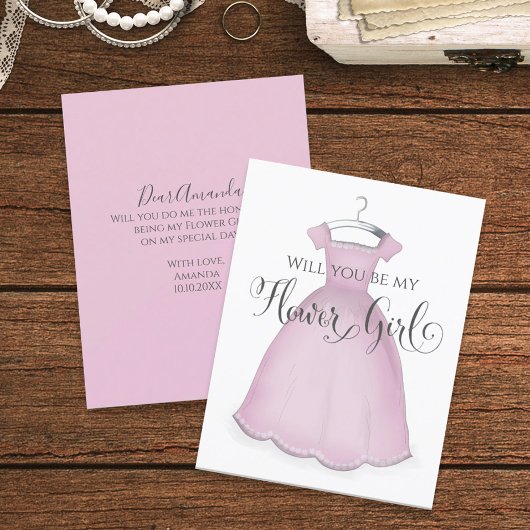 Wil je mijn bloemenmeisje zijn Trouwjurk Cute Roze Kaart