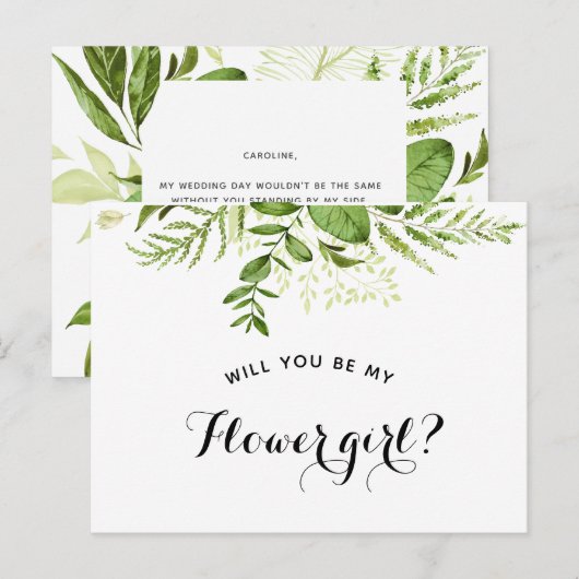 "Wil je mijn bloemenmeisje zijn?" voorstelkaart Aankondigingskaart (Voorkant / Achterkant)