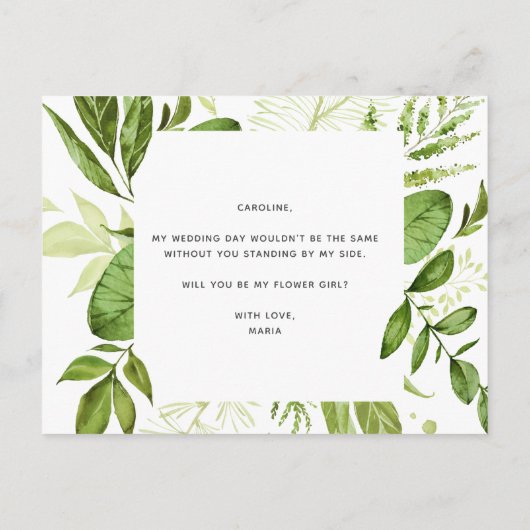 "Wil je mijn bloemenmeisje zijn?" voorstelkaart Aankondigingskaart (Achterkant)