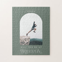 Wil je mijn Bridesman Minimale Foto Salie Groen Legpuzzel