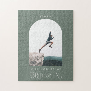 Wil je mijn Bridesman Minimale Foto Salie Groen Legpuzzel