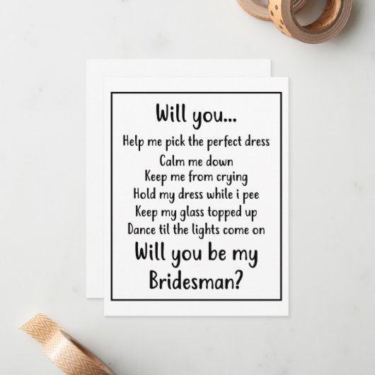 Wil je mijn Bridesman zijn Notitiekaartje (Voorkant / Achterkant in situ)