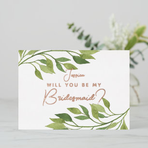 Wil je mijn bruidsmeisje ansichtkaart groen blad folie uitnodiging