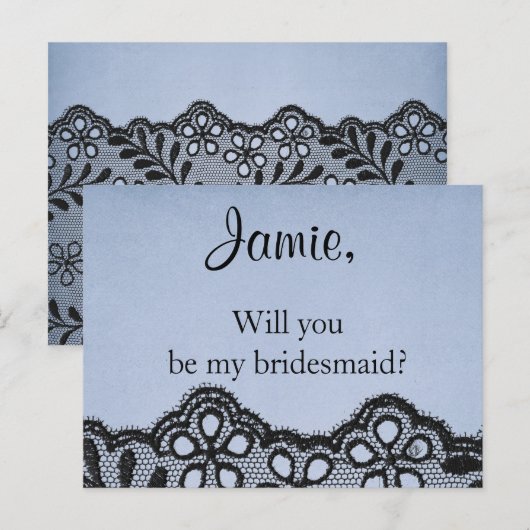 Wil je mijn bruidsmeisje blauw en zwart nep kant uitnodiging briefkaart (Voorkant / Achterkant)