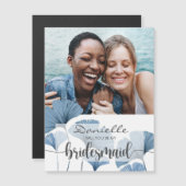 Wil je mijn bruidsmeisje blauw-wit foto magnetische uitnodiging (Voorkant / Achterkant)