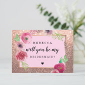 Wil je mijn bruidsmeisje-bloemen glitter rose goud kaart (Staand voorkant)