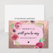 Wil je mijn bruidsmeisje-bloemen glitter rose goud kaart (Voorkant / Achterkant)