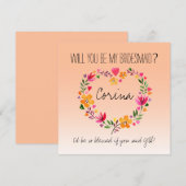 Wil je mijn bruidsmeisje bloemen hart krans kaart (Voorkant / Achterkant)