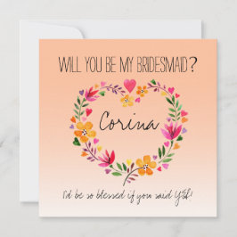 Wil je mijn bruidsmeisje bloemen hart krans kaart