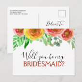 Wil je mijn bruidsmeisje Bloemen Waterverf Aankondigingskaart (Voorkant / Achterkant)