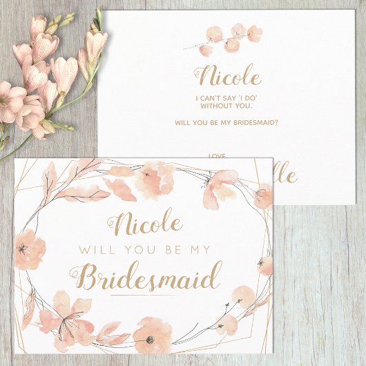 Wil je mijn bruidsmeisje Blush Blooms Waterverf zi Uitnodiging Briefkaart