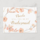 Wil je mijn bruidsmeisje Blush Blooms Waterverf zi Uitnodiging Briefkaart (Voorkant)