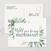 Wil je mijn bruidsmeisje botanische groen Annou Aankondigingskaart (Voorkant / Achterkant)