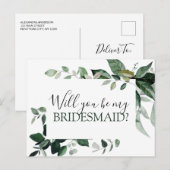 Wil je mijn bruidsmeisje botanische groen Annou Aankondigingskaart (Voorkant / Achterkant)