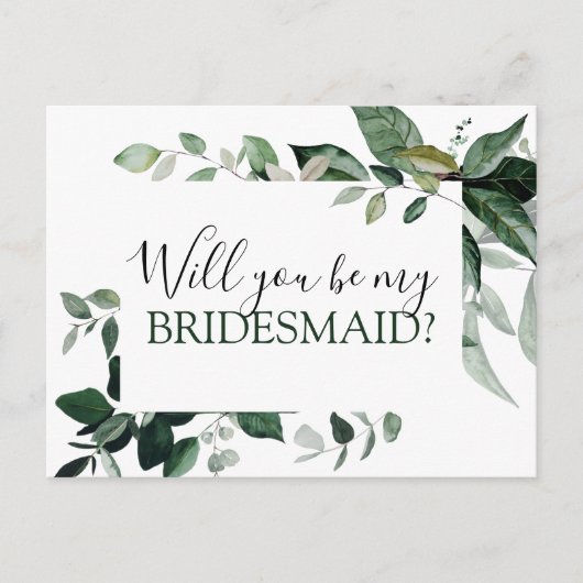 Wil je mijn bruidsmeisje botanische groen Annou Aankondigingskaart (Voorkant)