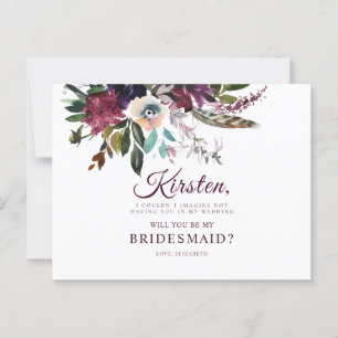 Wil je mijn bruidsmeisje Bourgondië Floral zijn? Briefkaart