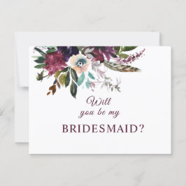 Wil je mijn bruidsmeisje Bourgondië Floral zijn? Briefkaart
