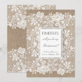 Wil je mijn bruidsmeisje Burlap and Lace Wedding z Kaart (Voorkant / Achterkant)