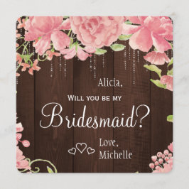 Wil je mijn bruidsmeisje chic bloemen rustiek kaart