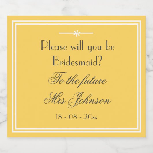 Wil je mijn bruidsmeisje chique script zacht geel  likeurfles etiket (Enkel label)