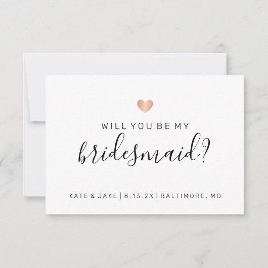 Wil je mijn bruidsmeisje Confetti Roos Gold Heart Kaart (Voorkant)