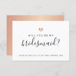 Wil je mijn bruidsmeisje Confetti Roos Gold Heart Kaart