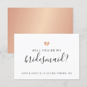 Wil je mijn bruidsmeisje Confetti Roos Gold Heart Kaart