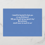 Wil je mijn bruidsmeisje Dusty Blue Wildflower zij Folie Uitnodiging (Achterkant)