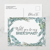 Wil je mijn bruidsmeisje Eucalyptus Green zijn? Aankondigingskaart (Voorkant / Achterkant)