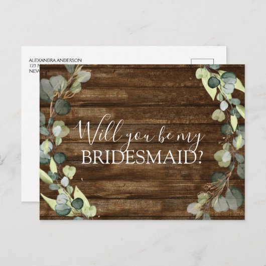 Wil je mijn bruidsmeisje Eucalyptus Green zijn? Aankondigingskaart (Voorkant / Achterkant)