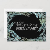 Wil je mijn bruidsmeisje Eucalyptus Green zijn? Aankondigingskaart (Voorkant / Achterkant)
