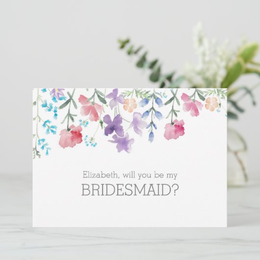 Wil je mijn bruidsmeisje Floral Waterverf zijn? Kaart (Staand voorkant)