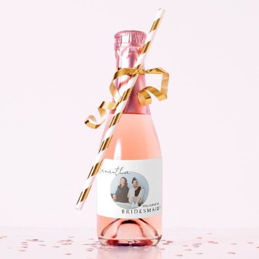 Wil je mijn bruidsmeisje foto bruiden voorstel sparkling wijnetiket