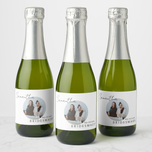 Wil je mijn bruidsmeisje foto bruiden voorstel sparkling wijnetiket (Flessen)
